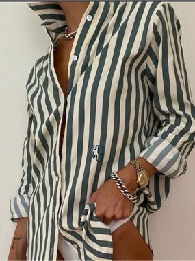 BUOY Green Cream Striped Shirt YAITTE M
